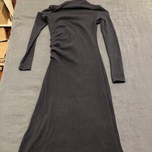 ProWarm Long Sleeves Mockneck Tucks Midi Dress -Midnight Navy